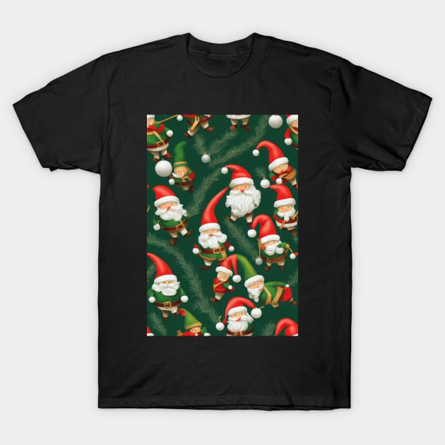 Christmas Seamless Pattern, Santa and Christmas Gnomes #9 T-Shirt by Endless-Designs